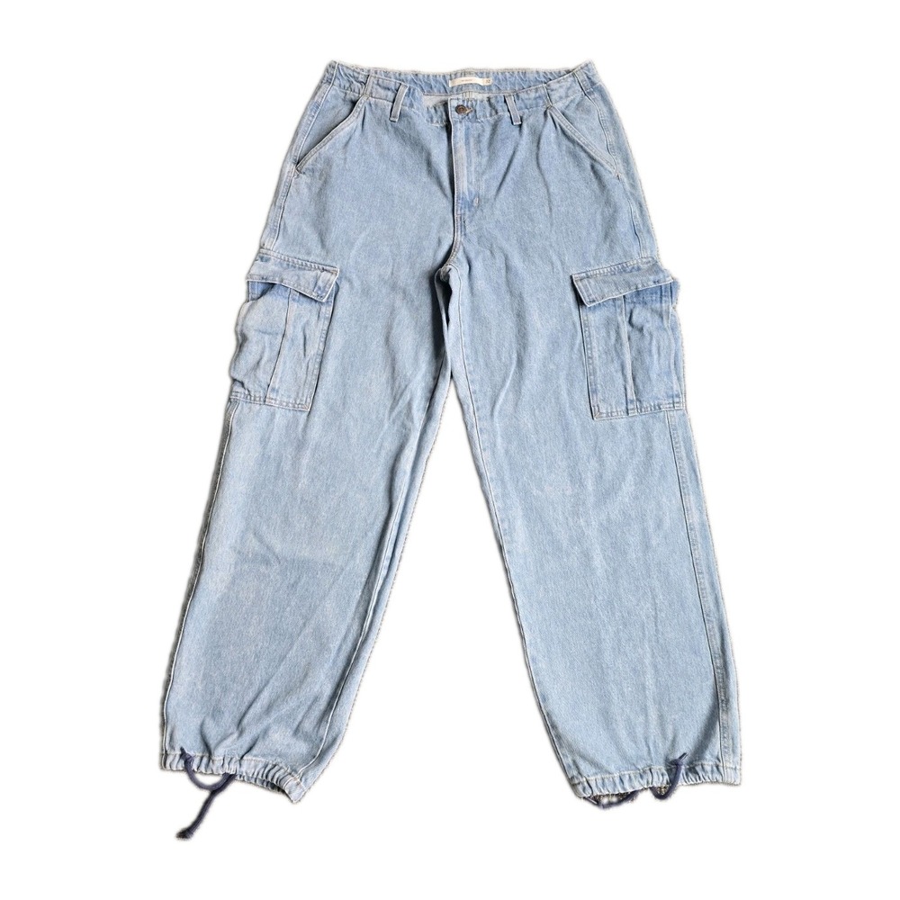 Levi's '94 Baggy Cargo Jeans Size 32 Light Wash Drawstring Hem Denim Streetwear